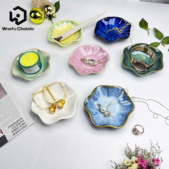Jewelry Dish Tray - Ceramic Trinket Tray for Rings, Keys, Earrings | Decorative Key Bowl for Women, Gift for Friends, Sisters, Daughter, Mother, Lotus leaf shap, Jewelry Trays (Light Green)