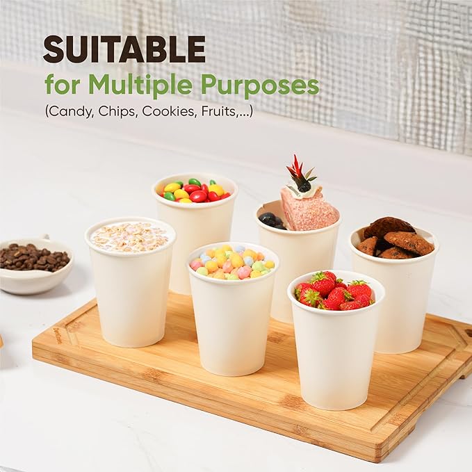 16 oz Paper Cups – 100 Pack with 50 Paper Straws | White Disposable Hot Cold Cups for Coffee, Tea & Cold Drinks | Paper Tested Under FDA 21 CFR 176.170 by SGS
