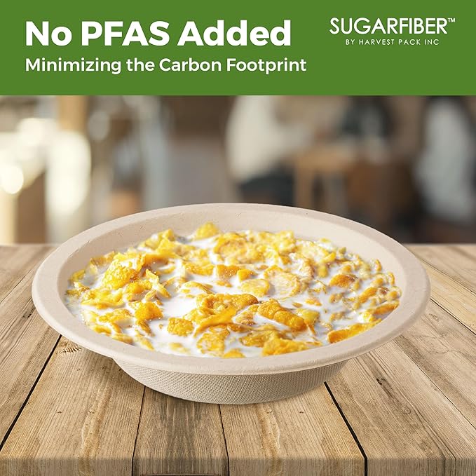 [50 Count] Harvest Pack PFAS Free 12oz Round Paper Bowls - Compostable Heavy-Duty Eco-Friendly Disposable Bagasse Bowls Sugarcane Natural Plant fibers for Meal Prep Takeout Dinnerware