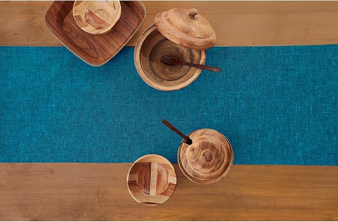 Solino Home Linen Table Runner 72 Inches Long - Athena, 100% Pure Linen Chambray Teal Dining Table Runner 14 x 72 Inch for Spring, Easter, St Patricks Day - Handcrafted and Machine Washable
