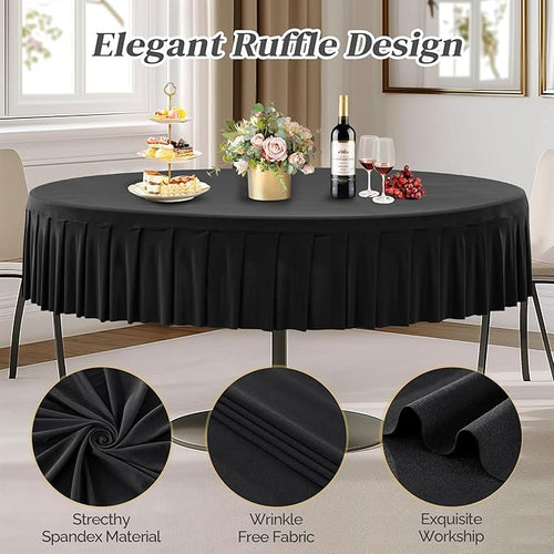 4 Pack Black Spandex Round Tablecloths for 60 Inch Tables, Stretchy Fitted 5FT Cloths, Wrinkle-Free Cover With Skirt for Wedding Party Dining Banquet