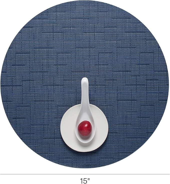 Chilewich Bamboo Placemats Set of 4 - Round Woven Placemats - Reusable, Stain-Resistant, Indoor/Outdoor Tabletop Protection - 15" - Lapis