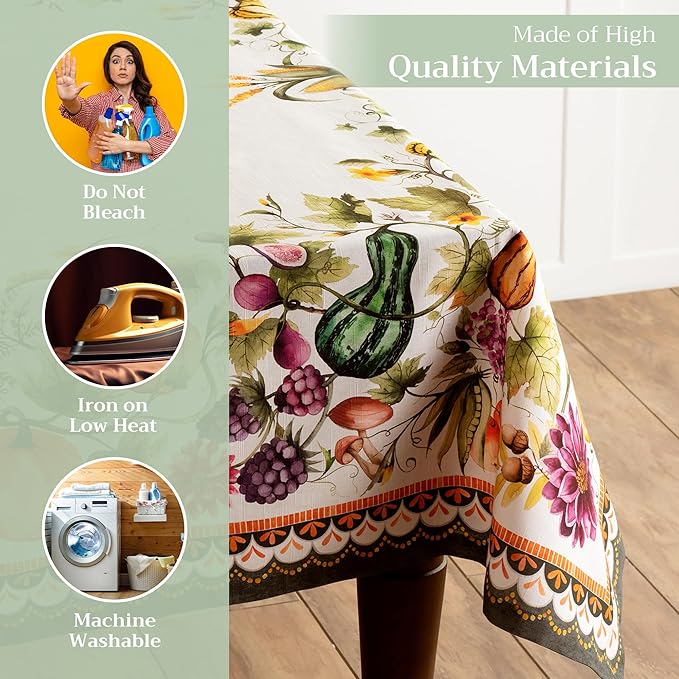 Maison d' Hermine Table Cloth Rectangle Table 100% Cotton 70 x 108 Inches Fall Tablecloth Reusable Everyday Use for Thanksgiving Christmas Decorations Dining Farmhouse (Pumpkin Garden - Cloudy Cream)