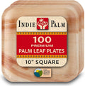 Indie Palm Disposable Palm Leaf Plates – 100 Pack 10 Inch Square – Heavy Duty, 100% Compostable & Biodegradable – Eco-Friendly Alternative to Plastic & Bamboo – Perfect for Parties & Events
