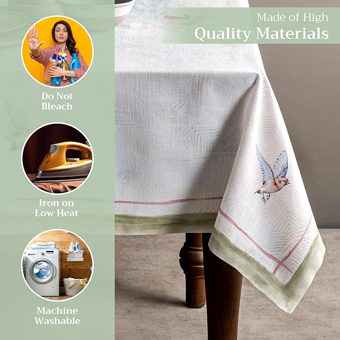 Maison d' Hermine Table Cloth Rectangle Table 100% Cotton 70 x 120 Inches Tablecloth Reusable Decorative for Dining Room Farmhouse Home Valentines Day Decorations Spring Summer - Flying Birds