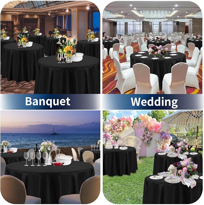 PureFit 8 Pack Round Black Table Cloths 70 Inch for Round Tables, Stain and Wrinkle Resistant Table Linens for Home Use, Wedding, Party, Banquet and Camping