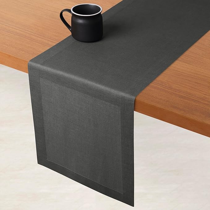 D'Moksha Homes Linen Charcoal Grey Table Runner 120 Inches Long - 100% Pure Linen Dining Table Runner 14 x 120 Inch for Spring, Easter - Machine Washable