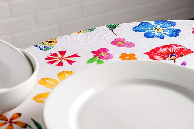 Maison d' Hermine Table Cloth Round Table 100% Cotton 69 Round Inches Tablecloth Reusable Decorative for Dining Room Farmhouse Home Valentines Day Decorations Spring Summer - Happy Florals - Sweety