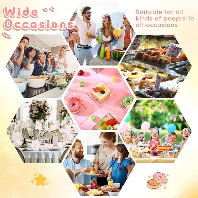 Zhehao 100 Pcs Plastic Dessert Appetizer Plates Disposable, 3.6 x 3.6 Inch Small Square Plastic Dessert Cake Plate for Party, Valentine's Day Wedding Birthday Bridal Baby Shower Supplies (Gold Clear)