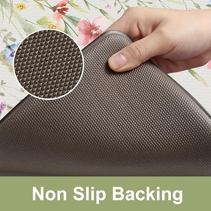 KIMODE Anti Fatigue Mat for Kitchen Floor, 18"x28" Half Circle Memory Foam Kitchen Floor Mats Cushioned Non Slip, Comfort Standing Mats, Boho White Kitchen Rug for Sink Laundry Office Desk