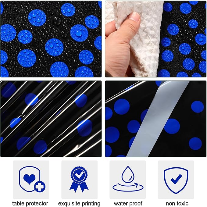 Oudain 6 Pcs Blue and Black Tablecloth for Parties Plastic Dot Tablecloths Printed Table Runner Waterproof Disposable Rectangle Table Cover for Christmas Birthday Wedding Party, 54" x 108"