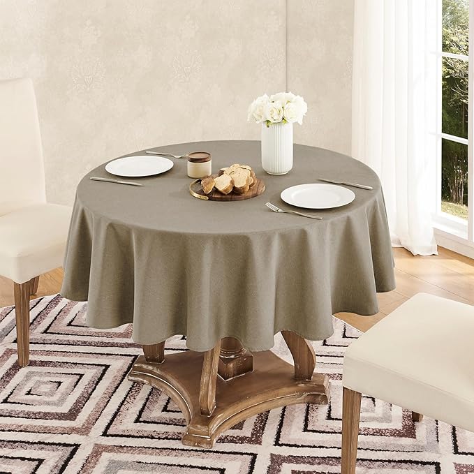 Tablecloth Linen Textured Waterproof & Stain Resistant Table Cloth Wrinkle Free Decorative Fabric Farmhouse Table Cover for Dining/Party/Buffet/Wedding, 60 x 60 Inch, Mocha