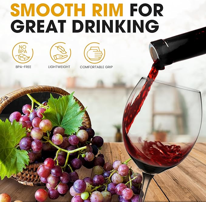 Colored Red Wine Glasses Set of 2 - Elegant Long Stem Wine Glass - 13.3oz (Smoke)