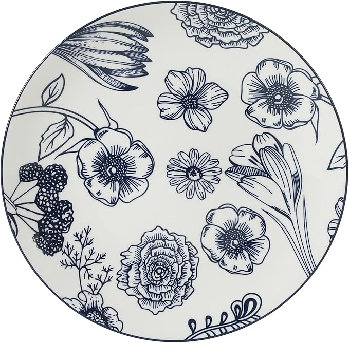 Gibson Home Westerly Court 16-Piece Dinnerware Set, Blue Floral Stoneware Plates & Bowls, Service for 4, Round Durable Everyday Dish Set