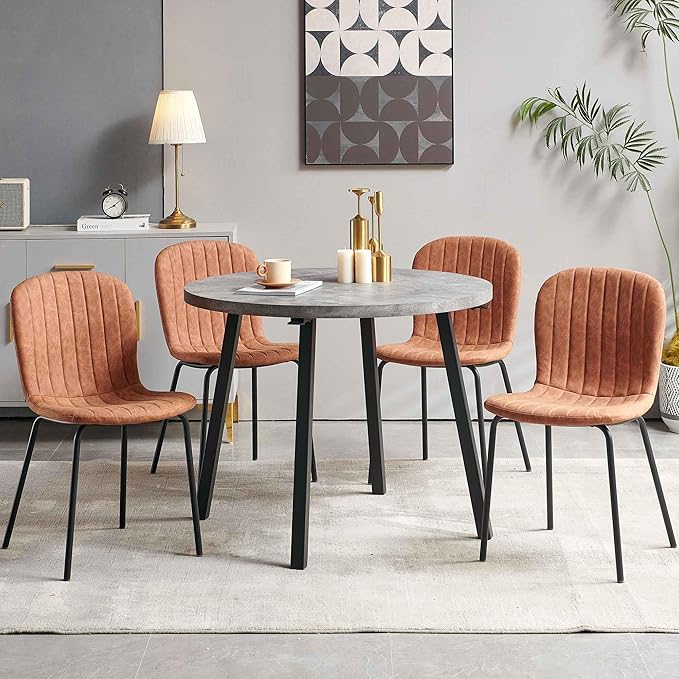 Round Dining Table Set for 4 with PU Leather Chairs - Modern Kitchen Table and Chairs Set for Small Spaces - Brown