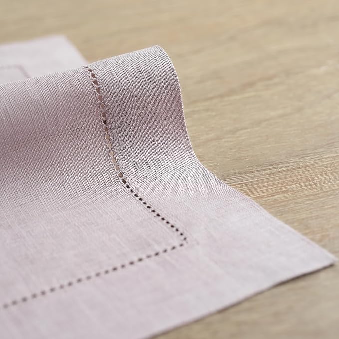 Solino Home Lilac Linen Tablecloth 52 x 52 Inch - 100% Pure Linen Square Table Throw - Classic Hemstitch, Machine Washable Table Cloth for Valentines, Spring, Easter