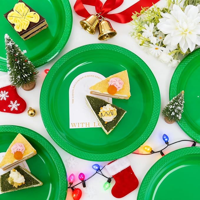 WELLIFE Green Party Plates 10 Inch -150 Count, Disposable Plastic Dinner Plates for Party St. Patrick's Day Easter