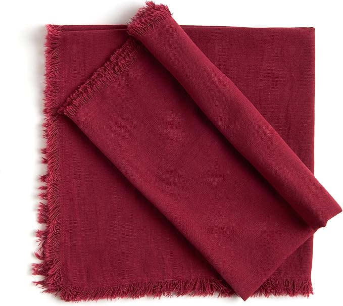 ACCENTHOME Burgundy Cotton Linen Napkin Set of 12 18x18 inch Dinner Napkins - Washable Soft Premium Hotel Quality Reusable Hemmed Edges Napkins Perfect Table Linens for Family Dinners, Weddings