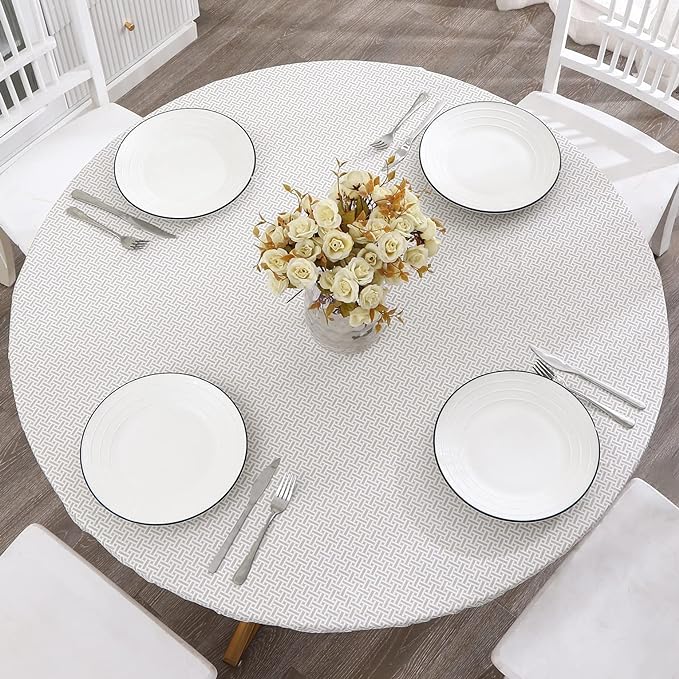 Walrus Round Vinyl Fitted Tablecloth with Flannel Backing Elastic Edge Design Table Cover Waterproof Oil-Proof PVC Table Cloth Stain-Resistant Best for 45"-56" Round