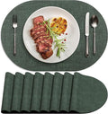Placemats Set of 8 - Washable Heat Resistant Table Placemats - Wipeable Faux Leather Oval Place Mats, Waterproof Table Mats for Dining Table, Green
