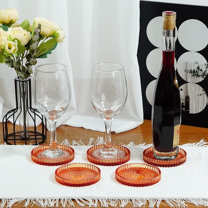 Glass Coasters 12 Pack,Round Cup Coasters,Crystal Coasters Coffee Coaster Table Coasters Pub Coaster,Glass Tray,Cup Pallet,Jewelry Storage,Amber