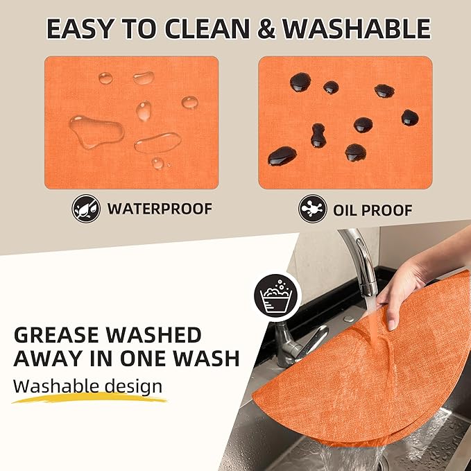 15 inch Faux Leather Round Placemats Set of 6 Non-Slip Washable Wipeable Table Mats, Heat Resistant Waterproof Oilproof Orange Place Mats for Kitchen, Dining, Party, Indoor, Outdoor