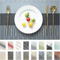 Placemats Set of 4 Vinyl/Plastic Woven Place Mats for Kitchen Table Indoor/Outdoor Washable Placemat Wipeable Dining Table Mats (Ombre Silver Grey Black,4)