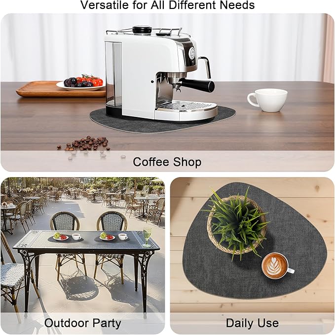 Placemats and Coasters, Washable Reversible Placemats Round Faux Leather Wipeable Place Mats Non Slip Heat Resistant Indoor Outdoor Table Mats (Set of 4, Gray Beige)