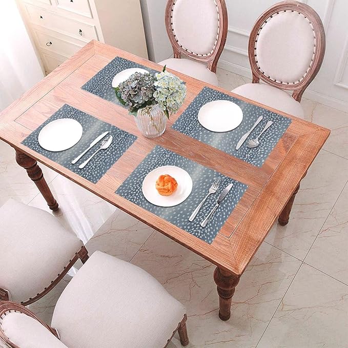 Navy Blue Antelope Placemats Set of 4, 12x18 Inches Blue Animal Skin Print Decorative Rectangle Table Mats for Party Home Kitchen Dining Table Decoration