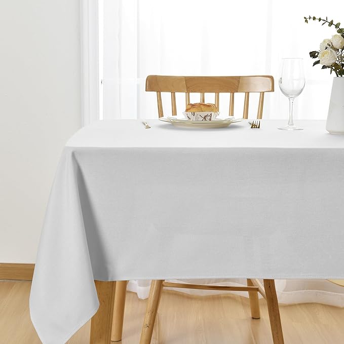 JIUZHEN Faux Linen Farmhouse Tablecloth Rectangular, Wrinkle Stain Resistant Table Cloth Rectangle Table Cover for Kitchen Dining, Holiday Party Dinner, White, 52 x 70 Inch