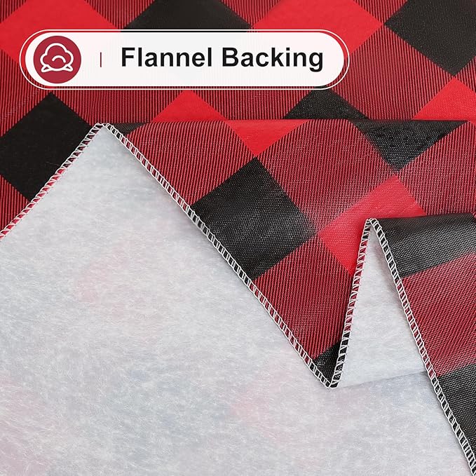 misaya Rectangle Waterproof Vinyl Table Cloth, Buffalo Flannel Backed Tablecloth, Wipeable Plastic Table Cover for Christmas (60" x 84", Red and Black)