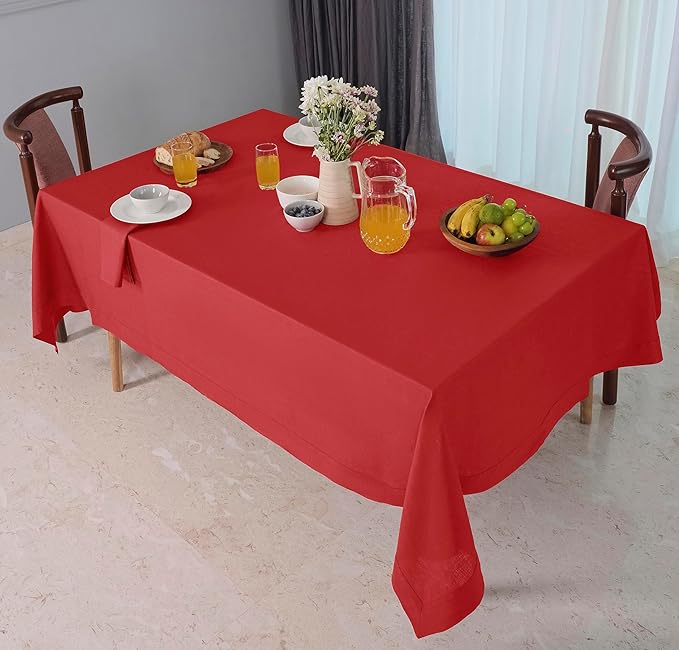 D'Moksha Homes Bright Red Linen Tablecloth 54 x 72 Inch - 100% Pure Linen Tablecloth for Rectangle Tables - Machine Washable Table Cloth for Valentines, Spring, Easter