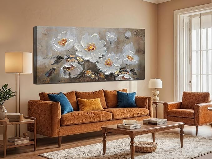 Anolyfi Vintage Flowers Canvas Wall Art Decor for Living Room, French Country Farmhouse Gallery Decorative Painting Large Artwork Picture for Hallway Bedroom Kitchen Office Home Decor 40"x20"