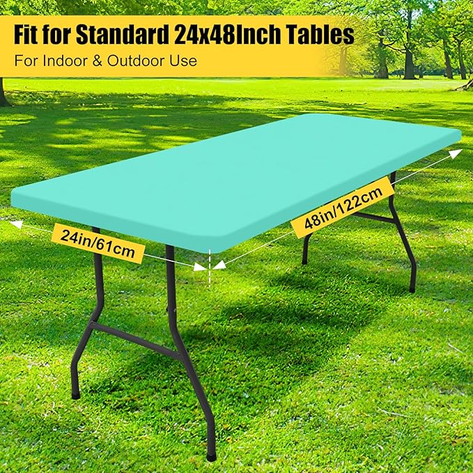 Smiry Rectangle Picnic Table Cloth, Waterproof Elastic Fitted Tablecloths for 4 Foot Tables, Washable Polyester Table Cover for Camping, Indoor and Outdoor (Aqua, 24"x48")