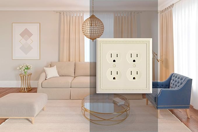 Henne Bery Sunken Pearls Heavy Duty Decorative Wall Plate Switch Plate Outlet Cover, Durable Solid Zinc Alloy (Double Duplex, Light Almond)