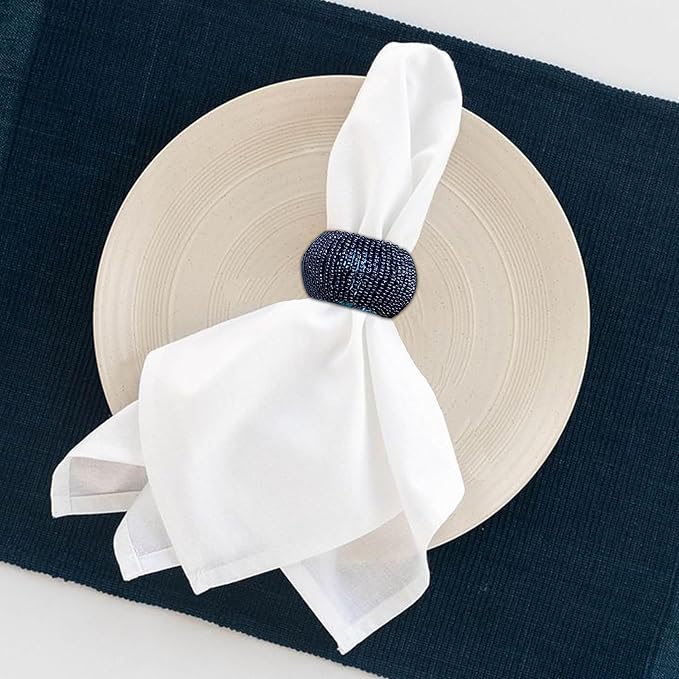Navy Napkin Rings, Handmade Beaded Napkin Rings Set of 12, Beaded Napkin Holders, Ring Napkin, Christmas Napkin Ring, Handmade by Skilled Artisans - A Beautiful complement to Dinner Table décor- Navy