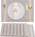 Winknowl Placemats Set of 8, Heat Resistant Non-Slip Vinyl Woven Table Mats for Dining Table, Washable Durable Elegant Place Mats for Kitchen Indoor/Outdoor Use (Beige White)