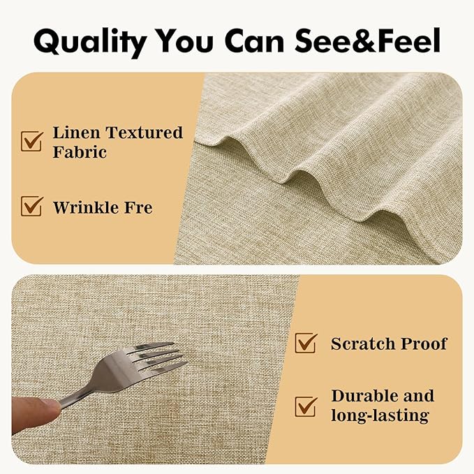 JIUZHEN Rectangle Table Cloth Faux Linen Farmhouse Tablecloth Wrinkle and Stain Resistant Decorative Fabric Table Cover for Kitchen, Dining Room, Parties and Camping, Beige, 70 x 108 Inch