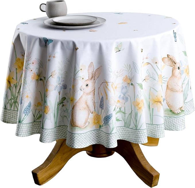 Maison d' Hermine Table Cloth Round Table 100% Cotton 63 Round Inches Tablecloth Reusable Decorative for Dining Room Farmhouse Home Valentines Day Decorations Spring Summer - Easter Dew