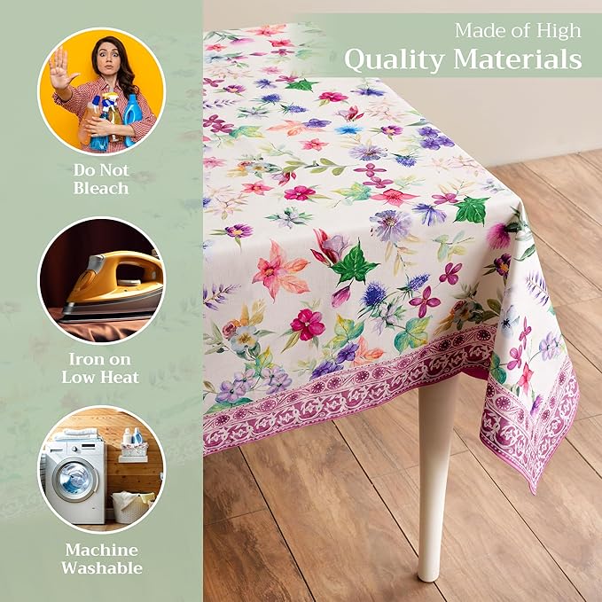 Maison d' Hermine Table Cloth Rectangle Table 100% Cotton 70 x 140 Inches Tablecloth Reusable Decorative for Dining Room Farmhouse Home Valentines Day Decorations Spring Summer - Chardon