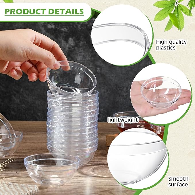 30 Pcs 3" 2.6 oz Small Clear Plastic Bowls Mini Meal Prep Bowl Round Stackable Ingredient Containers for Dipping Sauce, Spice, Nuts, Snack, Ice Cream, Candy Dishes, Dessert