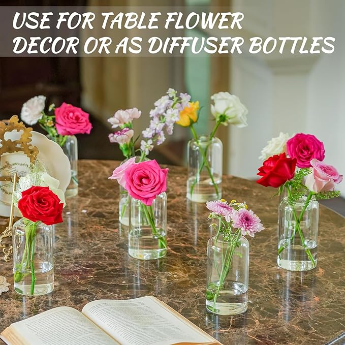12pcs Glass Bud Vases - 5 Inch Tall Clear Flower Vases for Centerpieces, Glass Vase Modern Bud Vase for Wedding Party Dining Table Centerpieces, Living Room Decorative, Home Decor