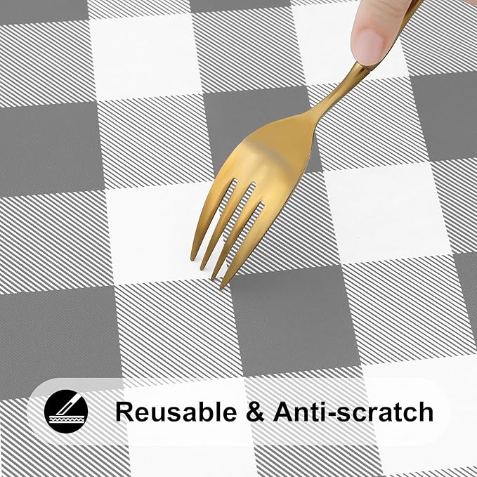 Smiry Rectangle Picnic Table Cloth, Elastic Waterproof Fitted Vinyl Tablecloths, Flannel Backed Buffalo Plaid Table Covers for Dining, Camping, Outdoor (White and Grey, 30" x 60")