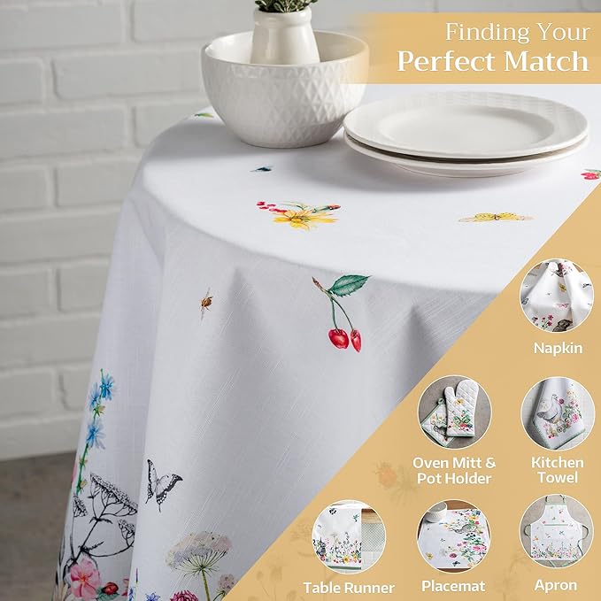 Maison d' Hermine Table Cloth Round Table 100% Cotton 69 Round Inches Tablecloth Reusable Decorative for Dining Room Farmhouse Home Valentines Day Decorations Spring Summer - Printemps