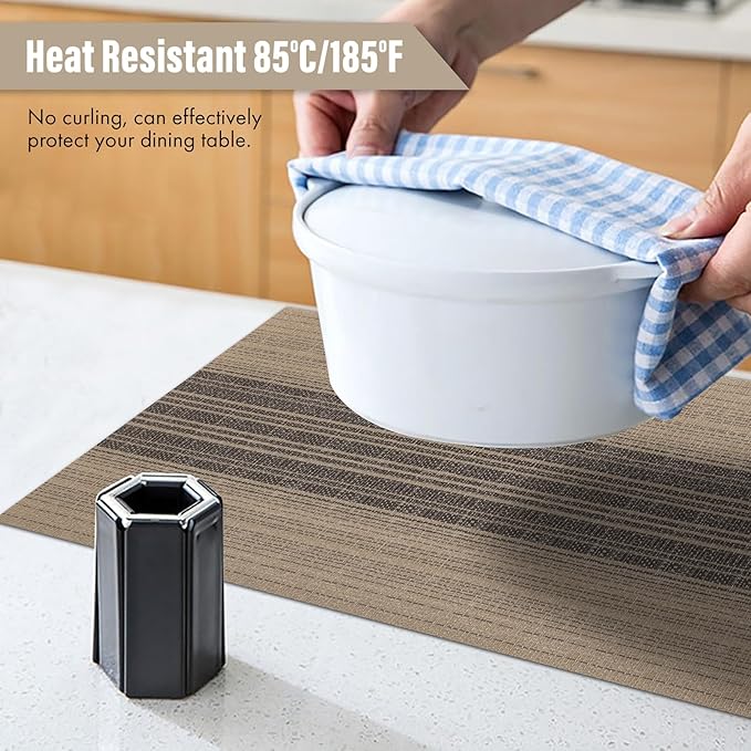 Winknowl Placemats, Set of 4 Heat Resistant Stain Resistant Woven Vinyl Insulation Place mats, Durable Washable Elegant Table Mats for Dining (Brown)