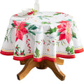 Maison d' Hermine Table Cloth Round Table 100% Cotton 69 Inches Fall Tablecloth Reusable Everyday Use for Thanksgiving Christmas Decorations Dining Farmhouse Party (Poinsettia Christmas)