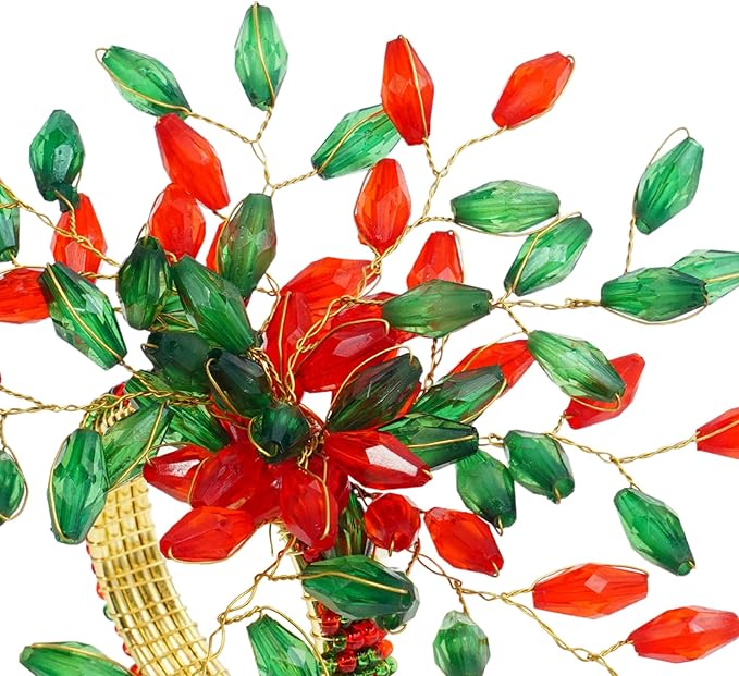 Handcrafted Beaded Napkin Rings Set of 12 – Red & Green Crystal Flower Design, Elegant Table Décor for Christmas, Weddings & Dinner Parties