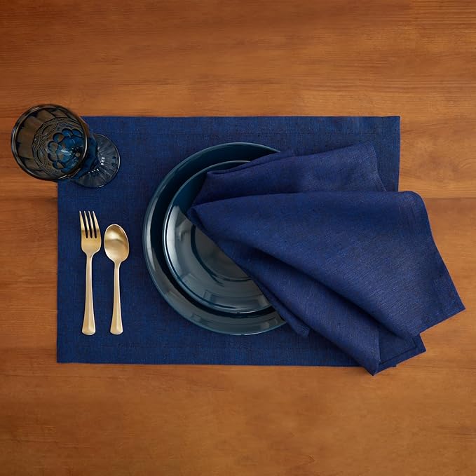 Solino Home Linen Napkins Set of 4-100% Pure Linen Royal Blue Dinner Napkins Cloth 20 x 20 Inch - Athena, Handcrafted and Machine Washable