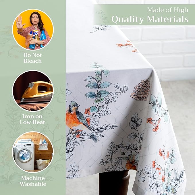 Maison d' Hermine Table Cloth Rectangle Table 100% Cotton 60 x 120 Inches Fall Tablecloth Reusable Everyday Use for Thanksgiving Christmas Decorations Dining Farmhouse Party (Whitish Shabby Chique)