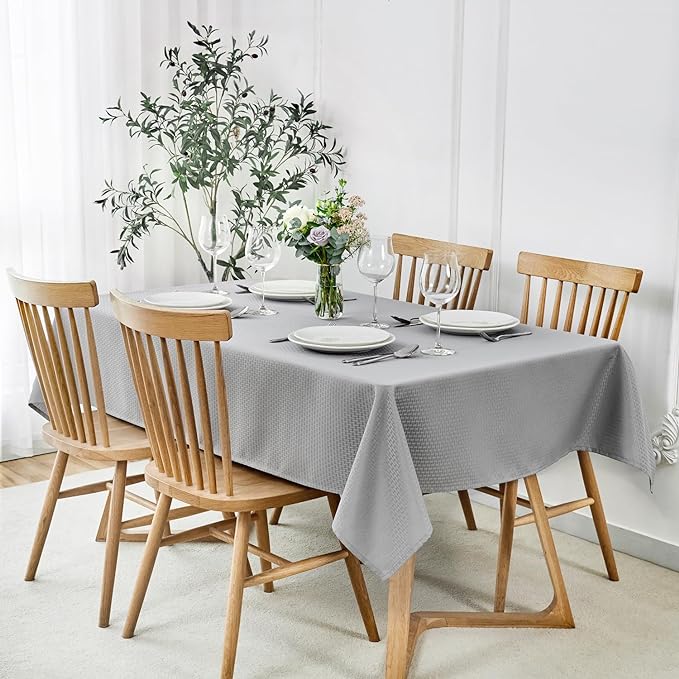 maxmill Rectangle Tablecloth Weaved Texture Design Water Resistant Wrinkle Free Spill-Proof, Soft Table Cloth for Dining Room Decoration, Banquet Parties Holiday Dinner, 52 x 84 Inch Light Grey